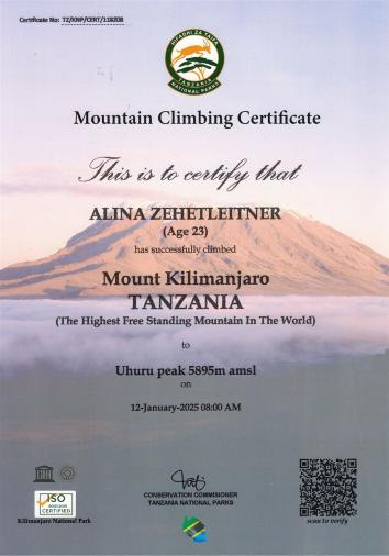 Kilimanjaro Zertifikat: Uhuru Peak